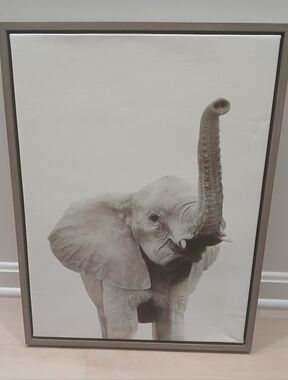 Framed Canvas Nursery Room Grey Elephant Painting 18in x 24in  Amy Peterson
